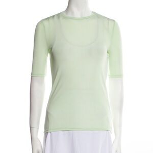 ST. JOHN Green Stretch Viscose Ribbed Elbow Sleeve 3/4 Sleeve Crew Neckline XS